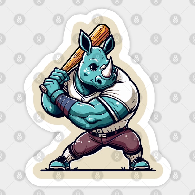 Vintage rhino batter - Retro 1990s Cartoon Style Baseball Art Sticker by TimeWarpWildlife